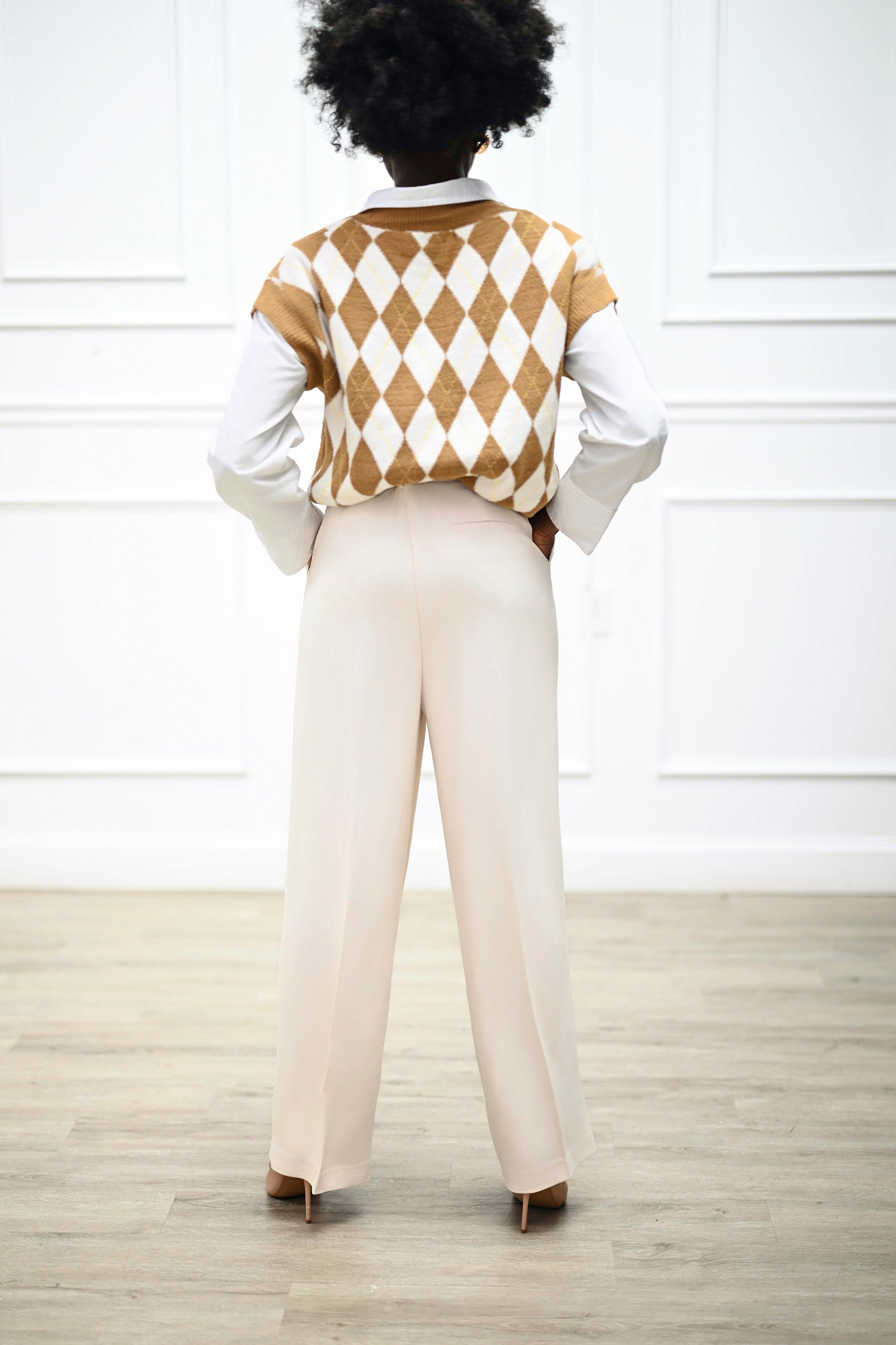 Carly High Waisted Trousers- Creme - Preorder - Belle Distinguèe 