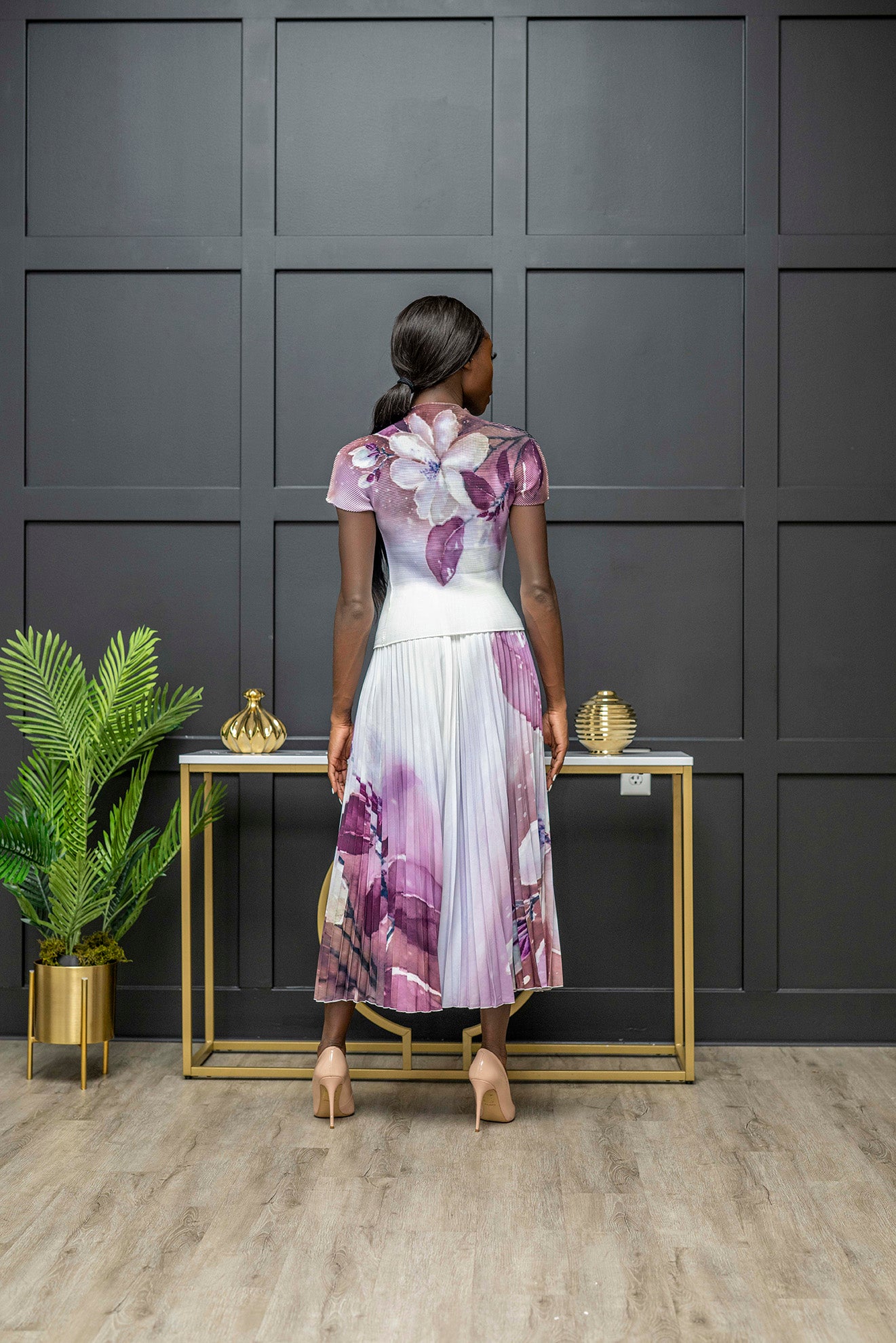 Opulent two piece pleated skirt set - Belle Business Wear 