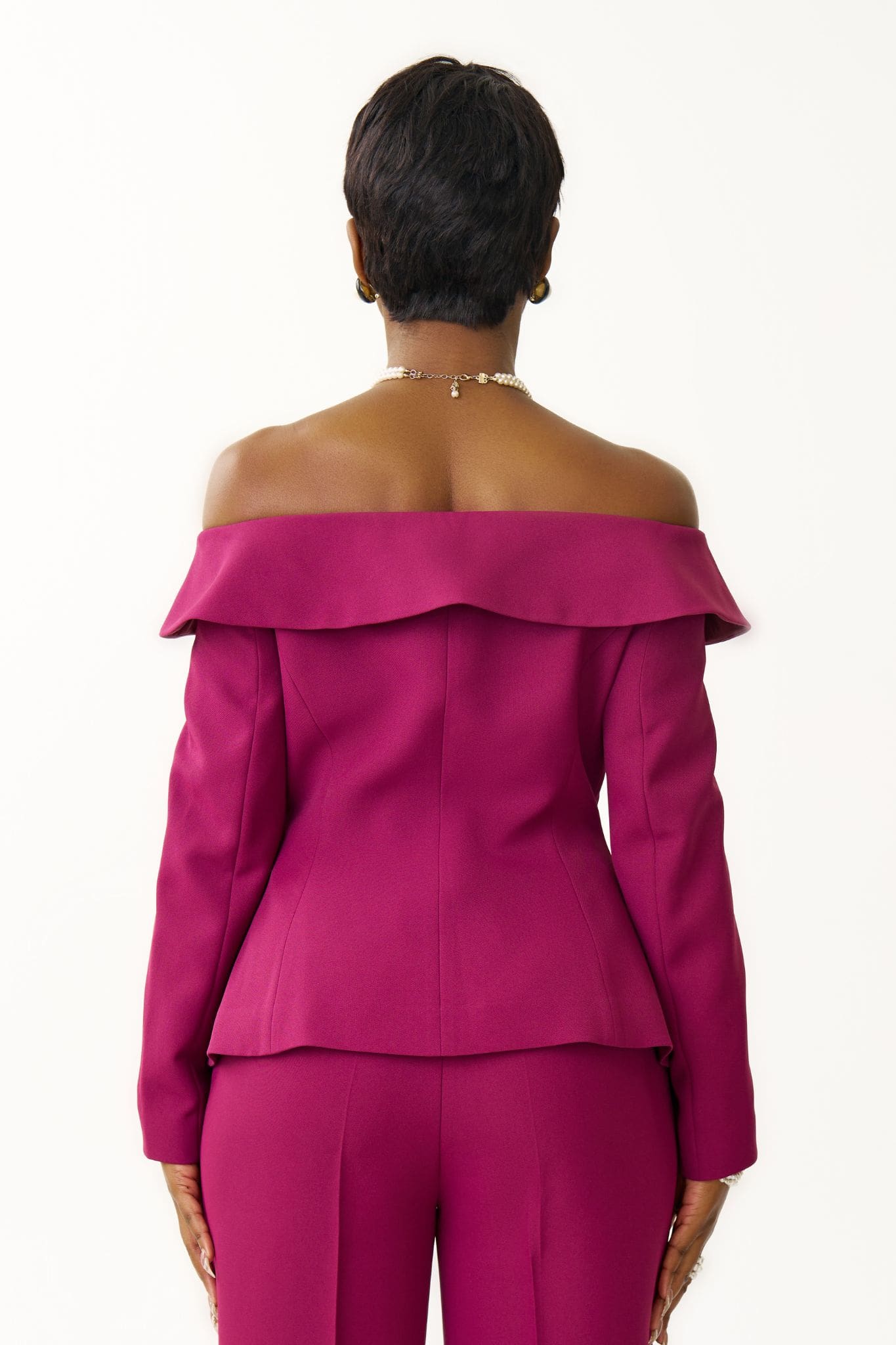 Ava Off-Shoulder Tailored Blazer Top in Soft Berry