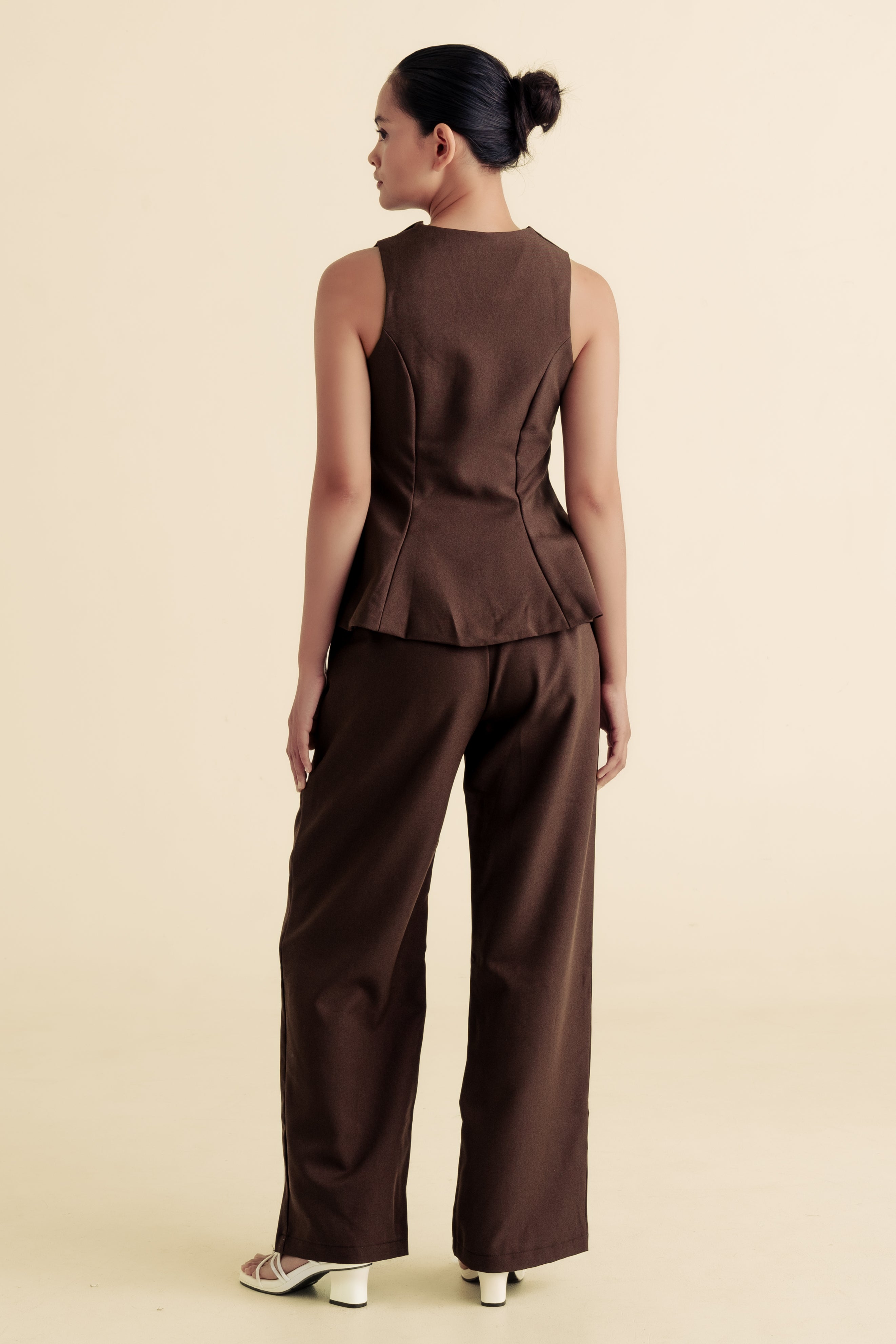Celia Tailored Vest and Trouser Set Truffle | Wide Leg Suit