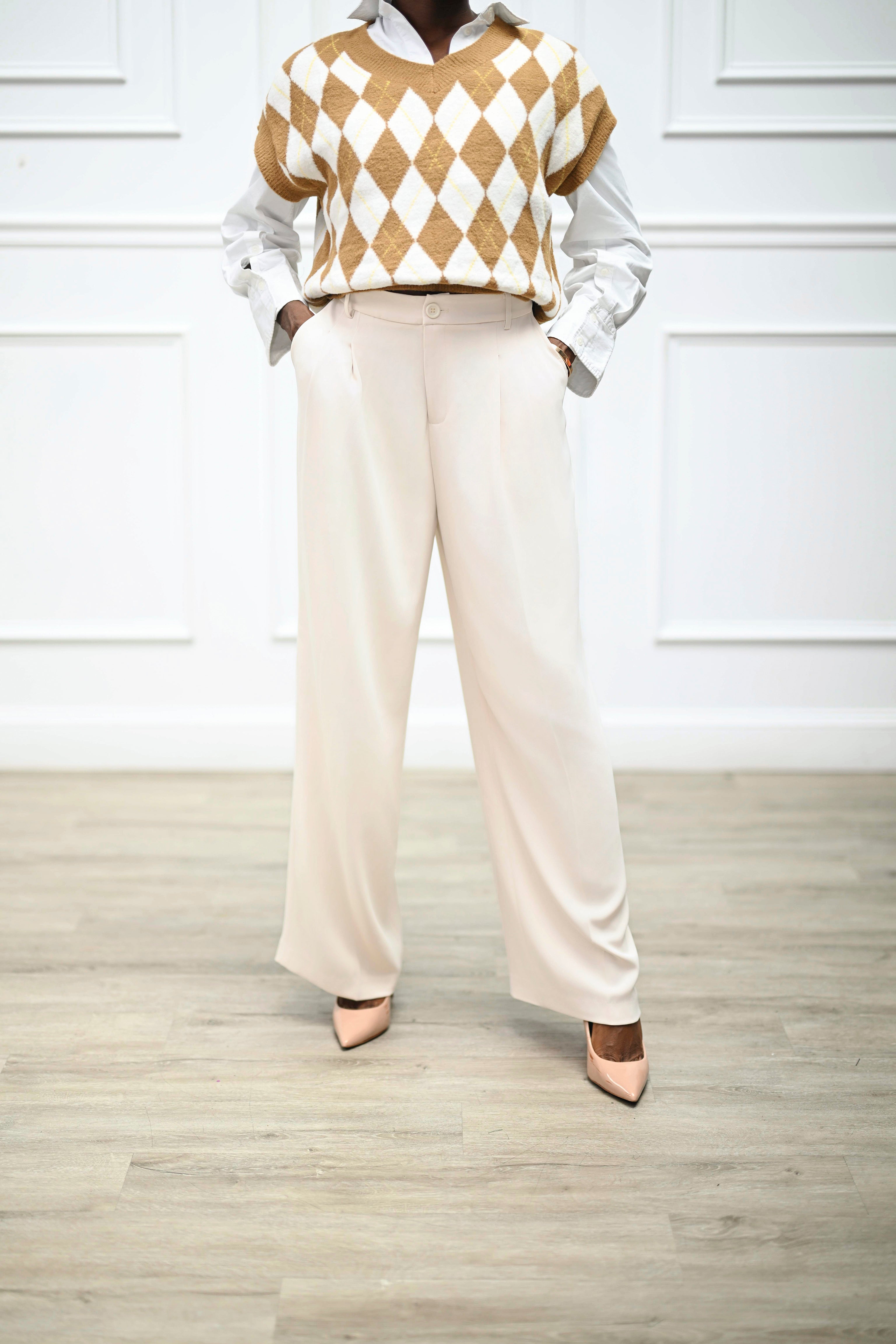 Carly High Waisted Trousers- Creme - Preorder