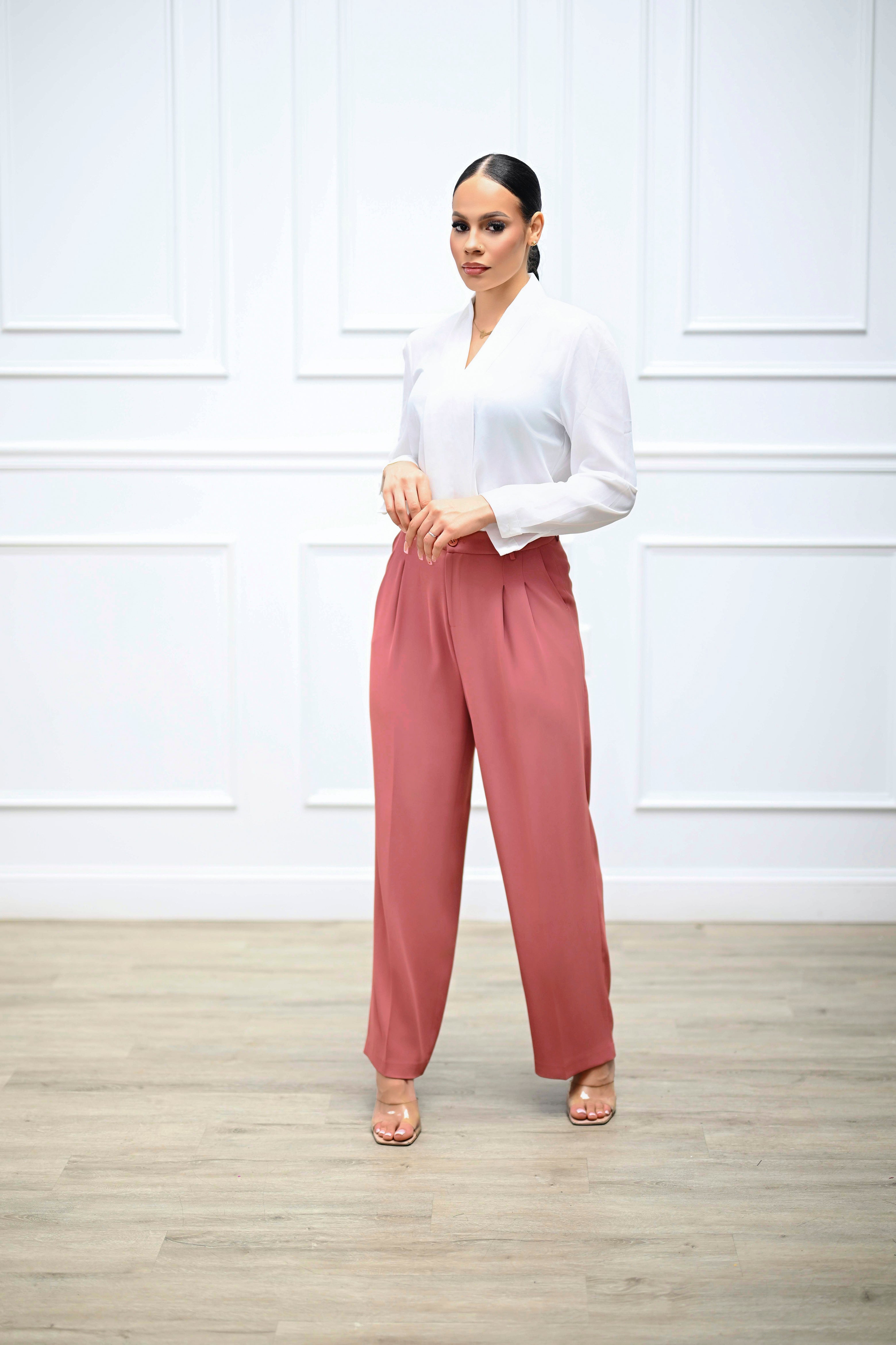 Carly High Waisted Trousers - Pink - Preorder