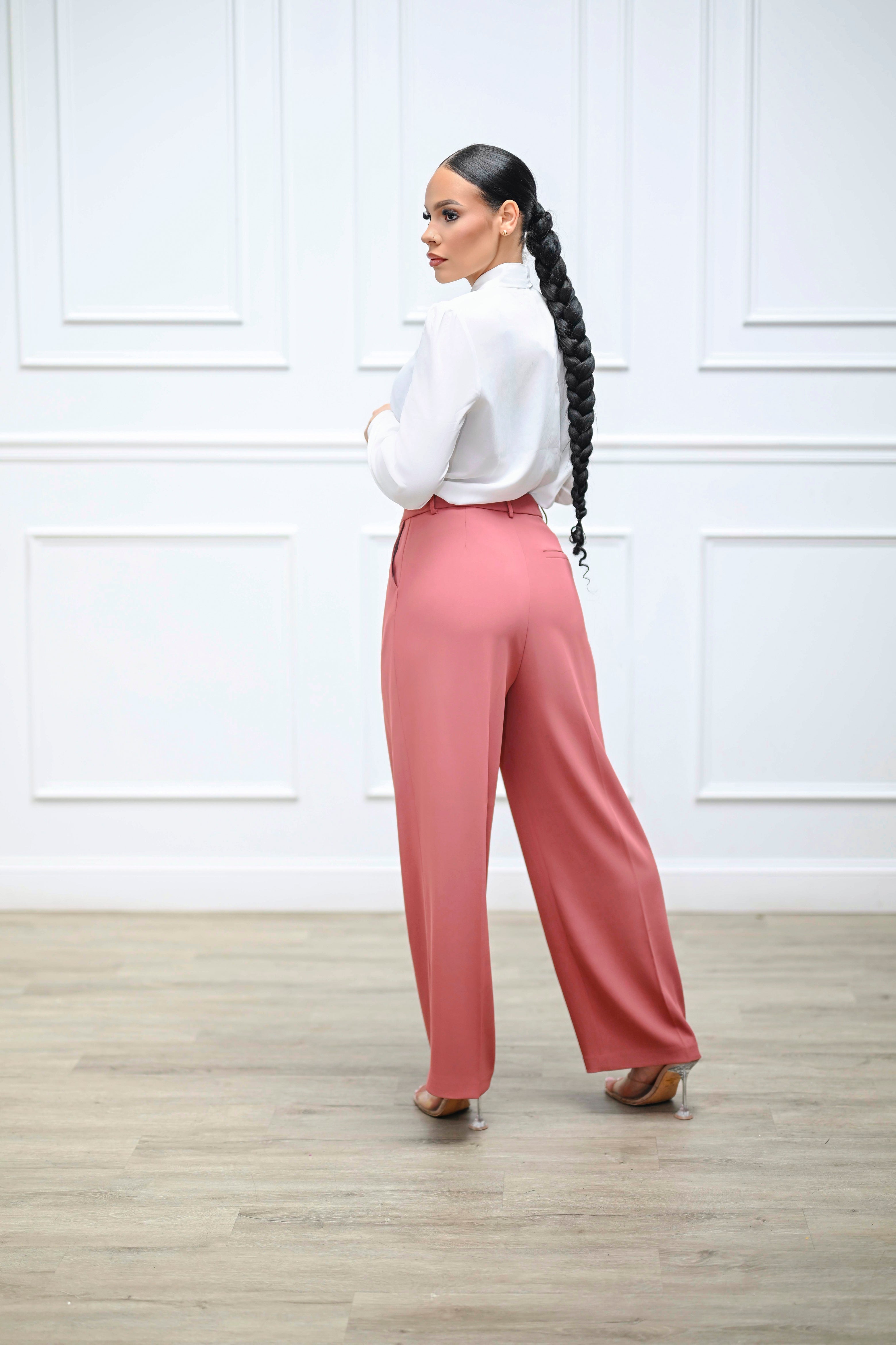 Carly High Waisted Trousers - Pink - Preorder - Belle Distinguèe 
