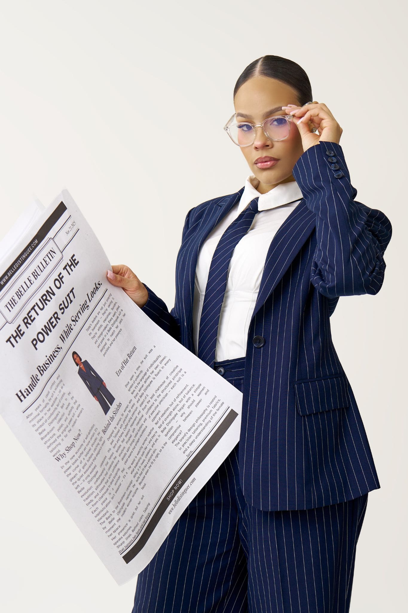 Milan Tailored Pinstripe Blazer in Navy - Belle Distinguèe 