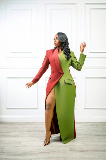 green blazer with dress Stylish Green Blazer Dress With Gold Buttons