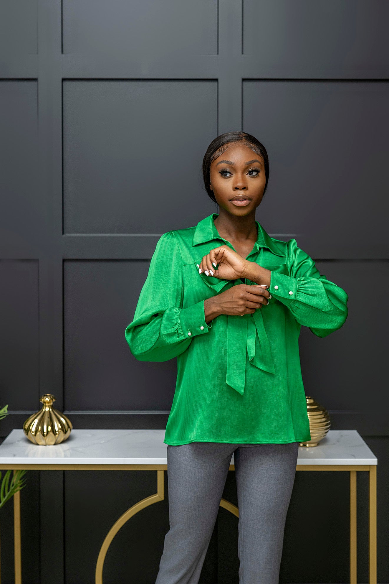Emerald Elegance Bouse - Belle Business Wear 