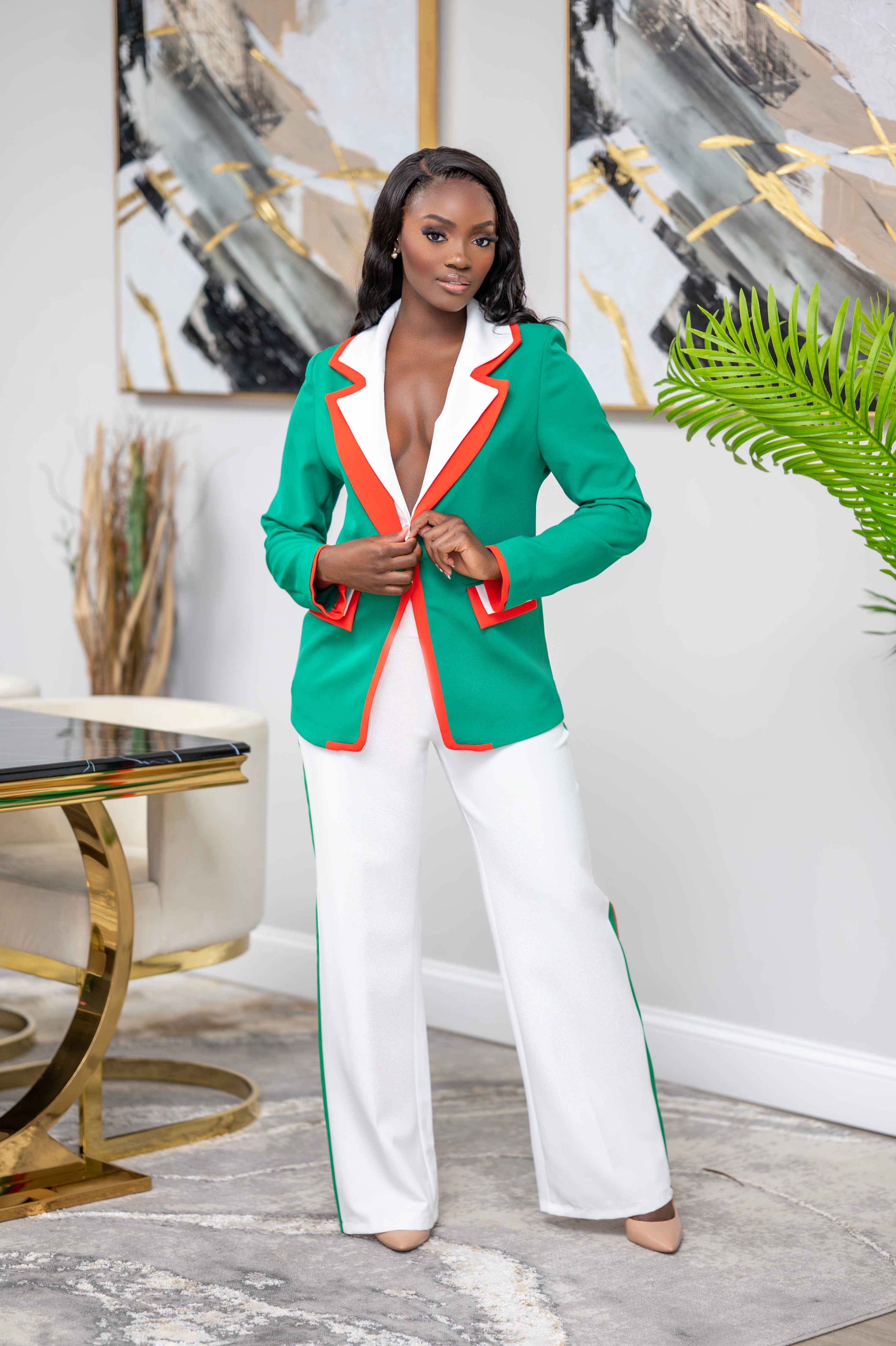 Upper Echelon Oversized 2-toned Suit (Green/Orange) - Belle Business Wear 